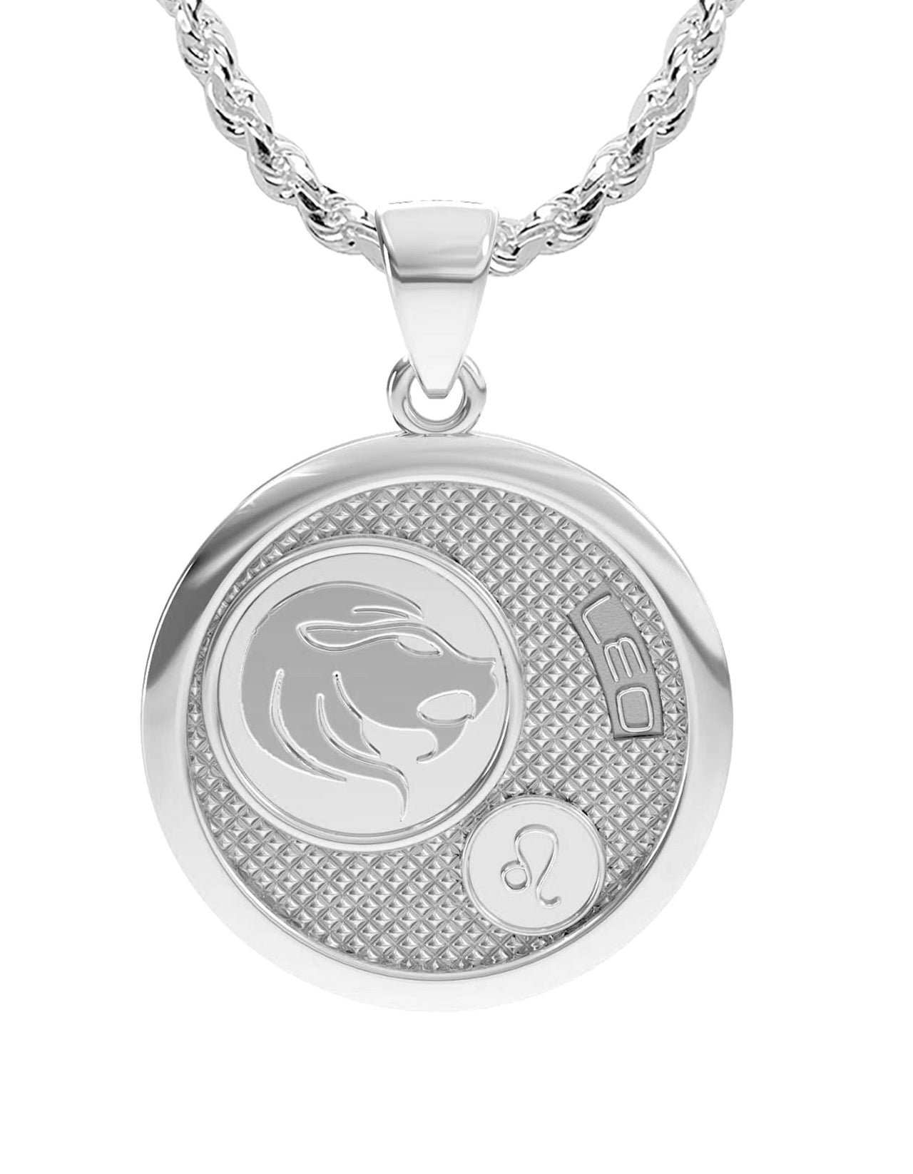 Ladies 925 Sterling Silver Round Leo Zodiac Polished Finish Pendant Necklace, 25mm