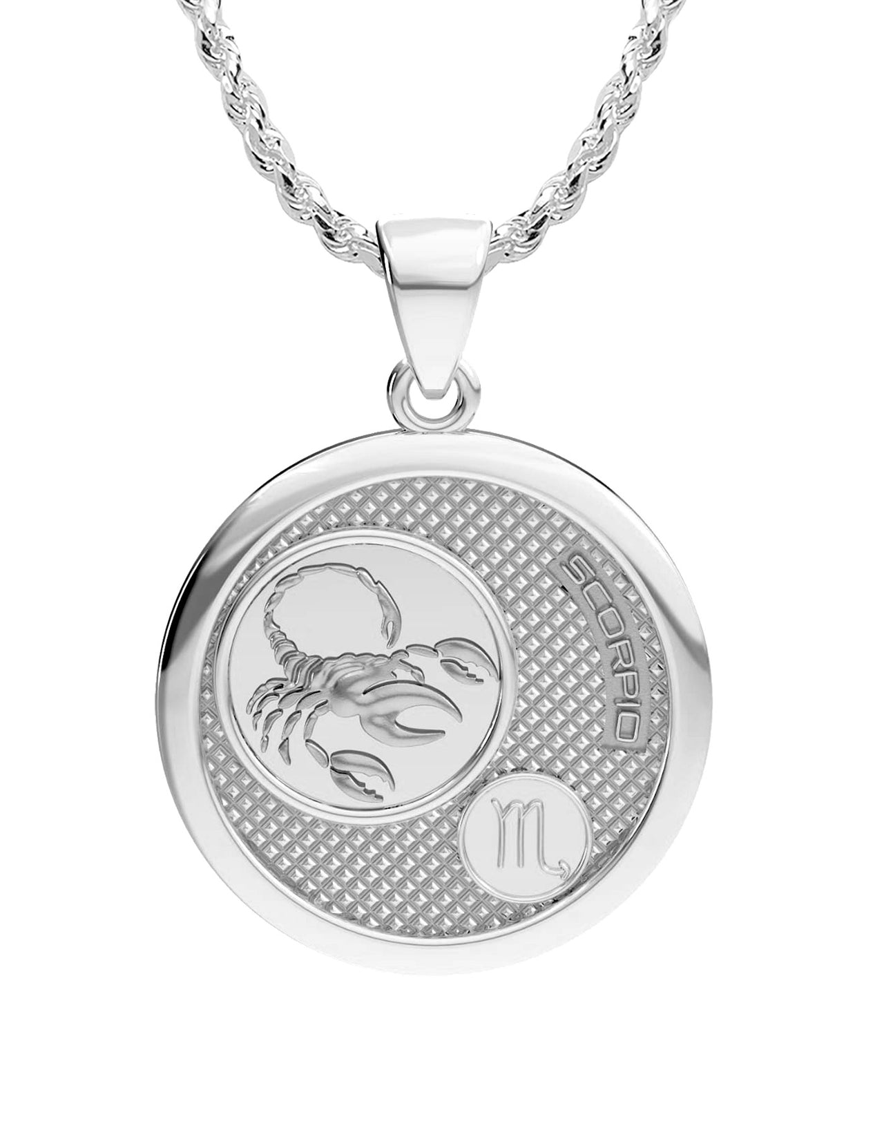 Ladies 925 Sterling Silver Round Scorpio Zodiac Polished Finish Pendant Necklace, 25mm