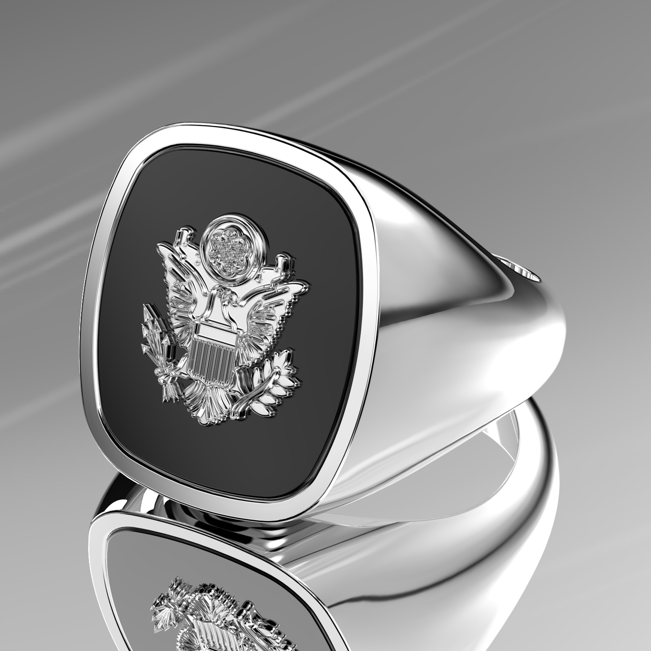 Customizable Solid Back 925 Sterling Silver US Army Military Ring