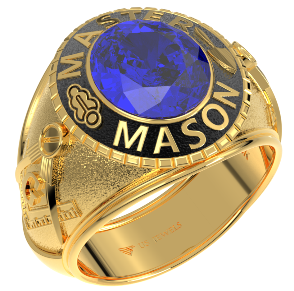 Men's Heavy Solid 10K or 14K Yellow Gold or White Gold Freemason Master Mason Class Ring Top Antiqued