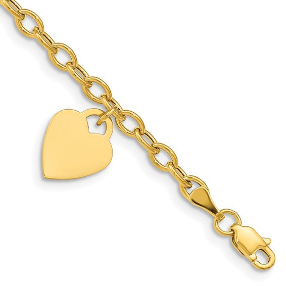 14k Gold Heart Charm Cable Bracelet