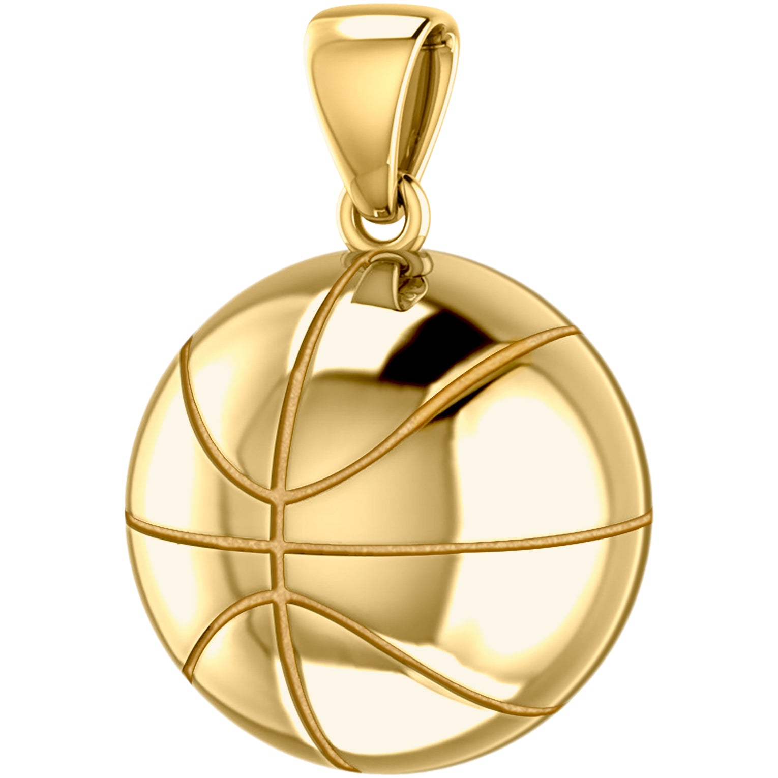 Men's 14K Yellow Gold 3D Large Basketball Sports Pendant Necklace,