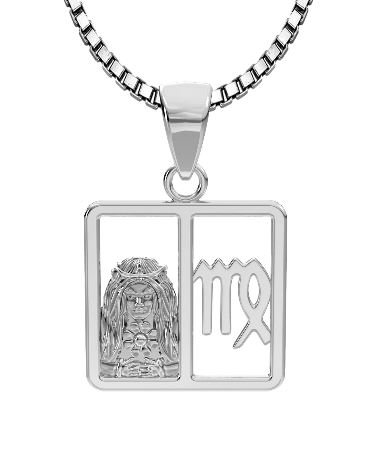 Ladies 925 Sterling Silver 23mm Virgo Zodiac Symbol Pendant Necklace