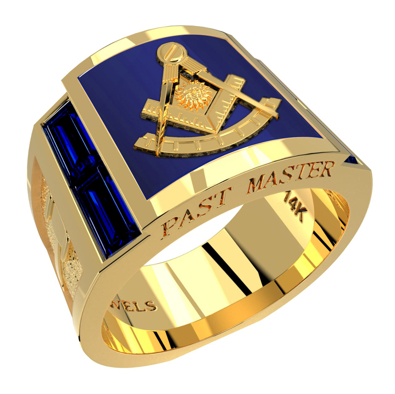 Men's Heavy Solid 10K or 14K Yellow or White Gold Past Master Ring Band with Blue Lapis