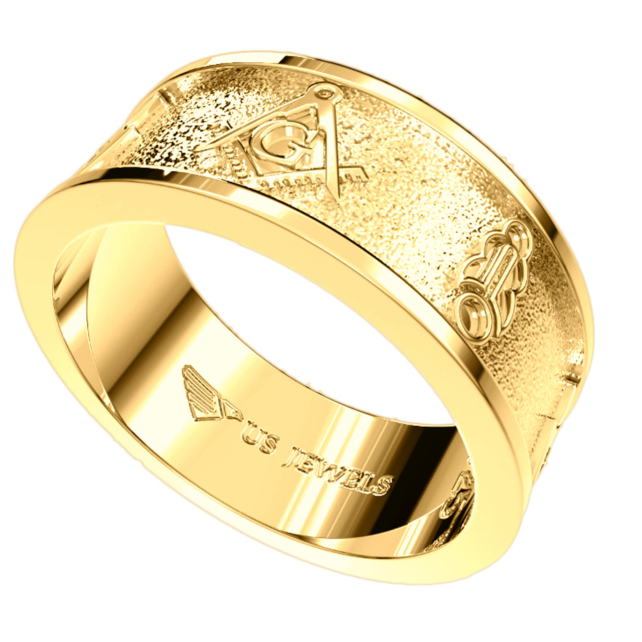 US Jewels Men's Solid Back 10k, 14k, 18k Gold Master Mason Masonic Band Ring