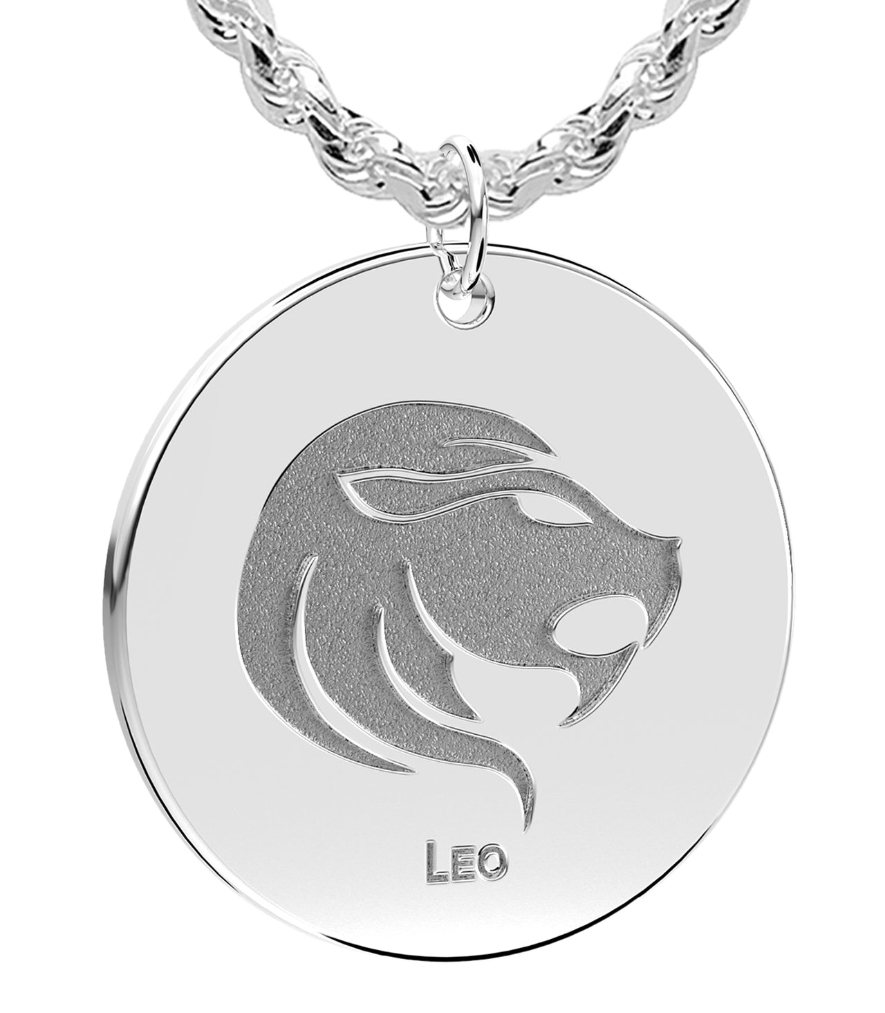 Men's 925 Sterling Silver 1in Round Leo Zodiac Polished Pendant Necklace