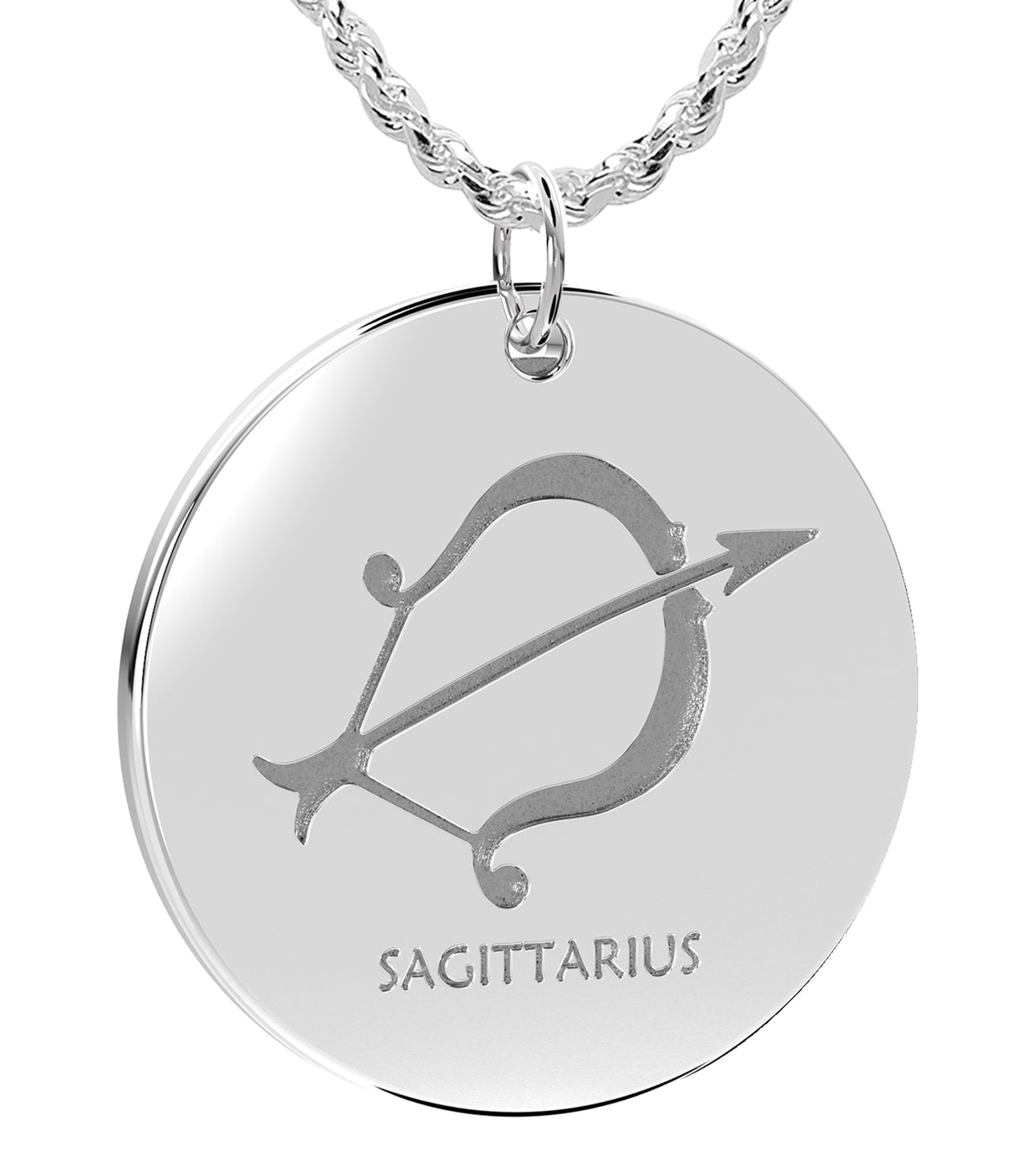 Ladies 925 Sterling Silver 1in Round Sagittarius Zodiac Polished Pendant Necklace