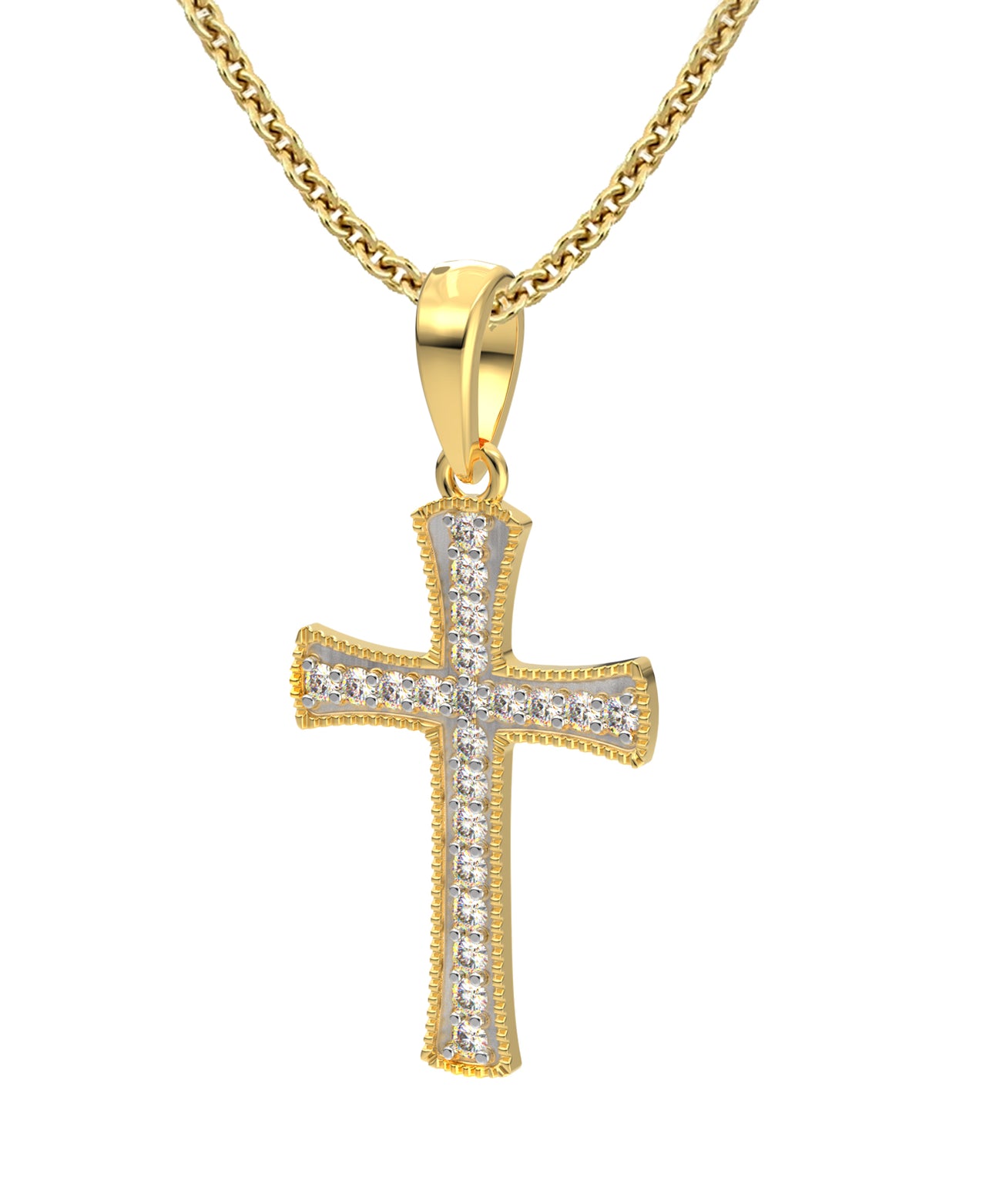 Ladies 14k Yellow Diamonds Gold Cross Pendant Necklace, 18mm