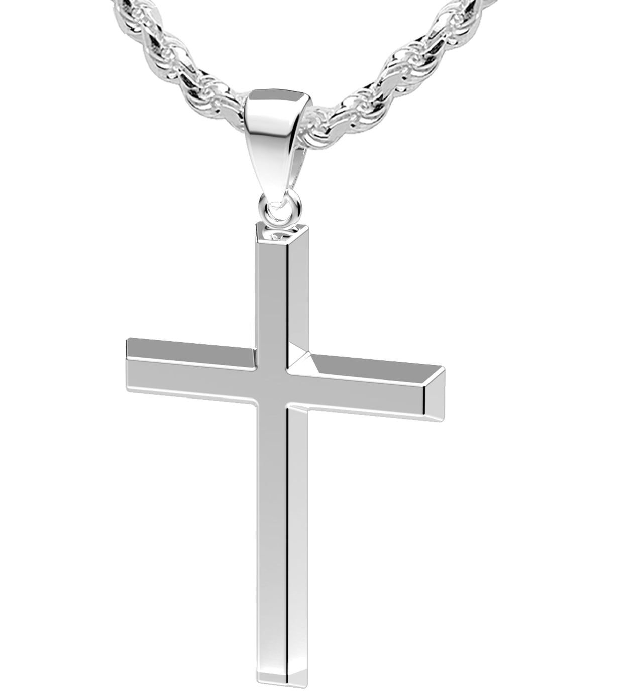 Men's XL Heavy 2in 925 Sterling Silver Christian Angled Cross Pendant Necklace, 50mm
