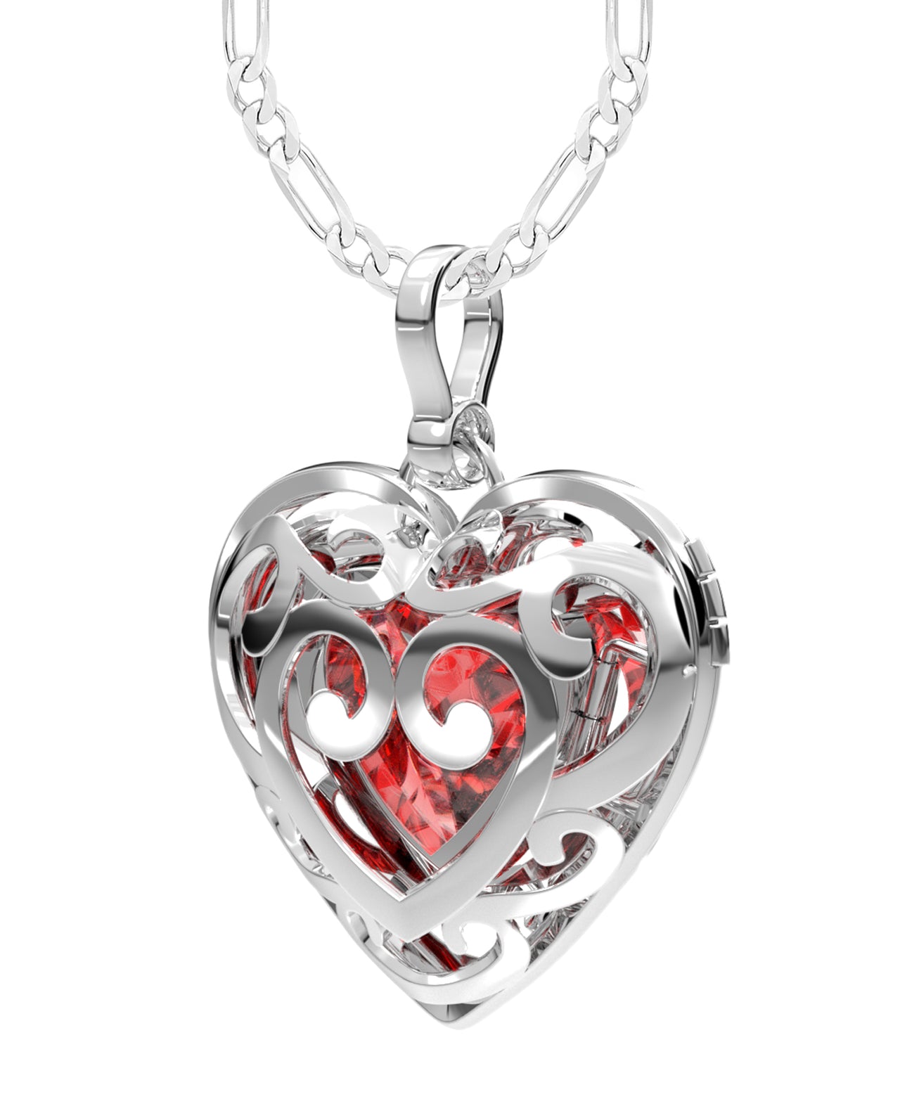 Large Ladies 925 Sterling Silver Polished Gemstone Heart Locket Pendant Necklace, 26mm