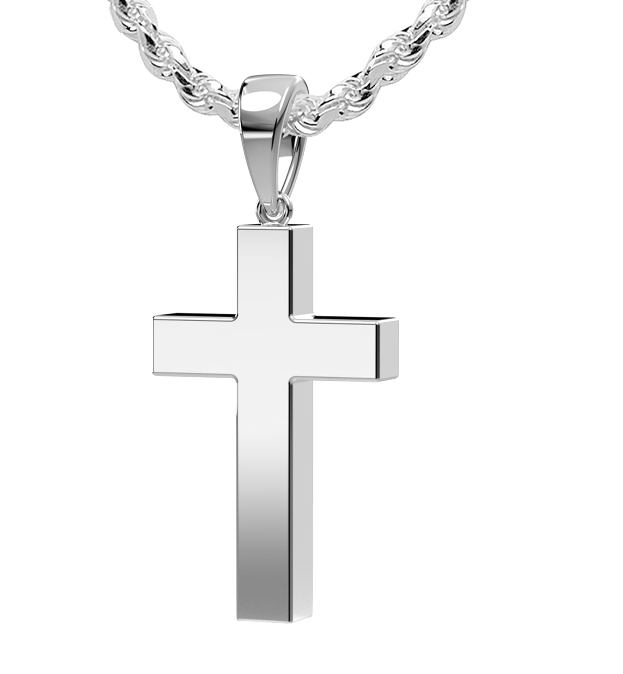 Men's Solid 4mm x 4mm 925 Sterling Silver Latin Christian Cross Pendant Necklace, 26mm