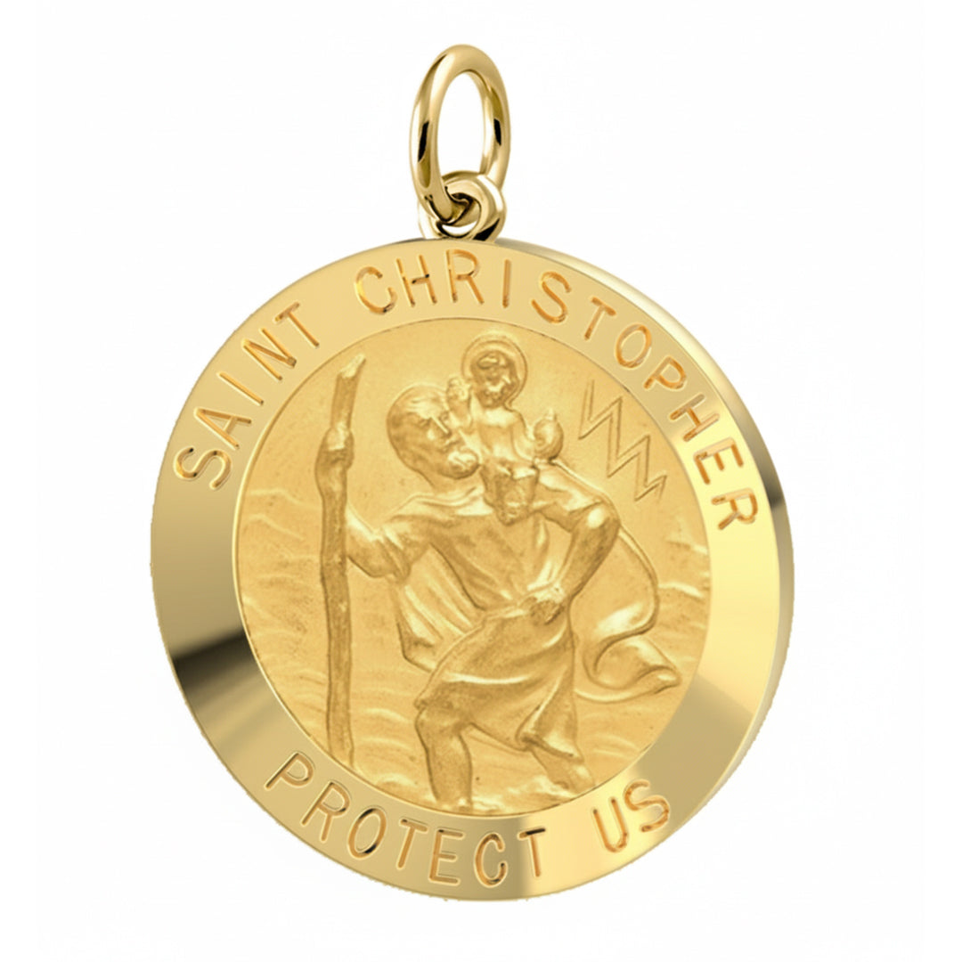 Saint Christopher 14k Gold Round Medal Pendant for Men, 25mm