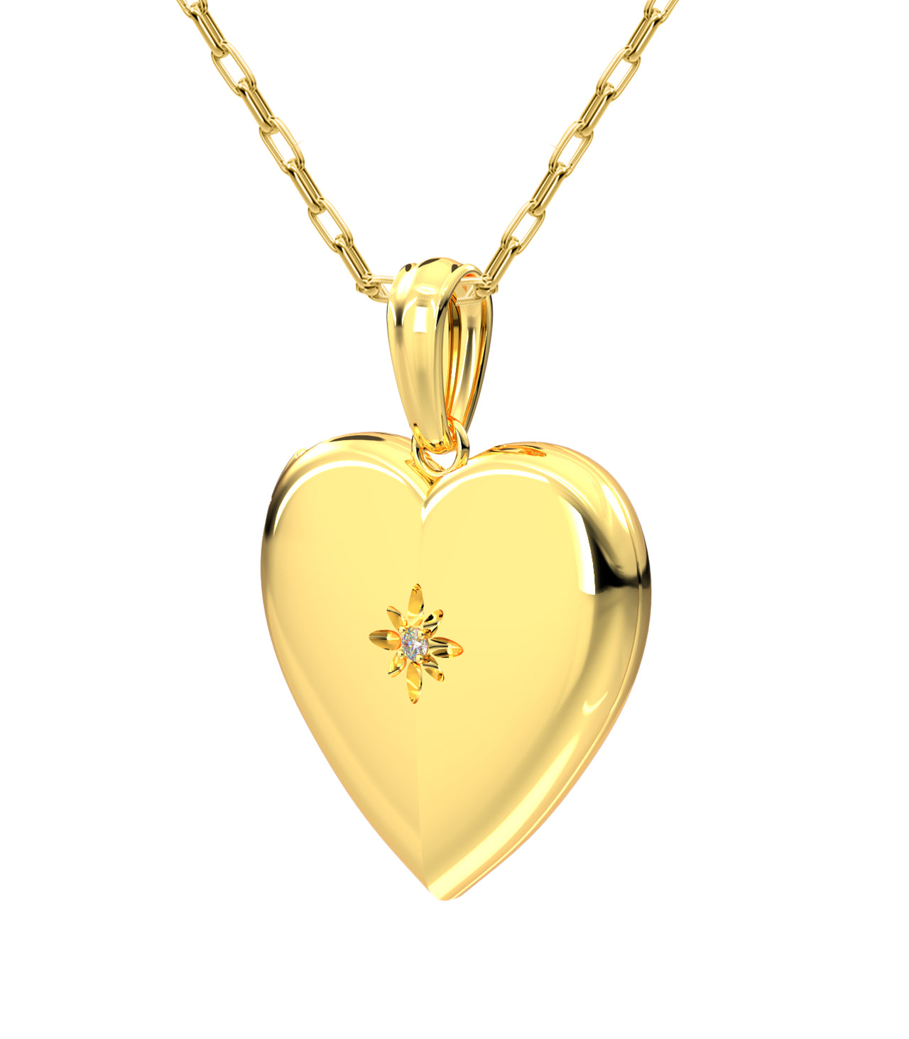 Ladies 14k Yellow Gold Polished Heart 2 Photo Diamond Locket Pendant Necklace, 18.5mm