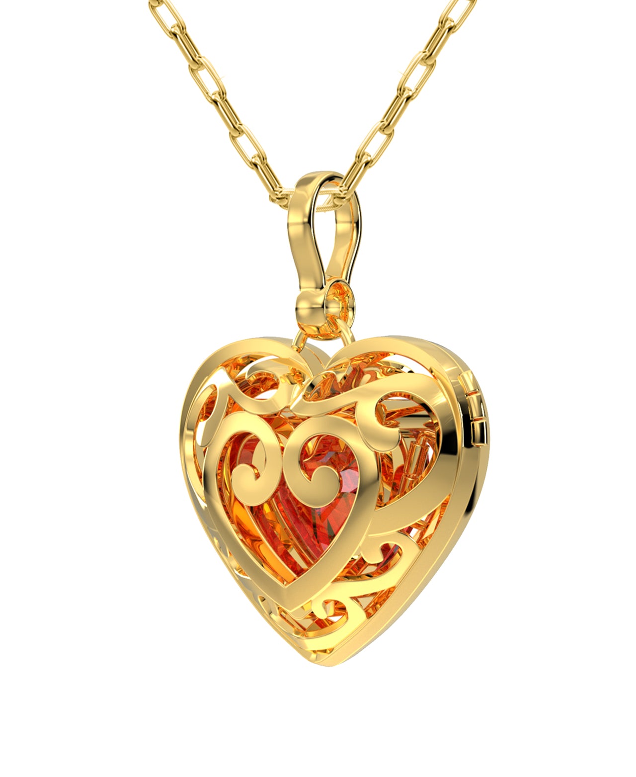 Ladies 14k Yellow Gold Polished Gemstone Heart Locket Pendant Necklace, 20mm