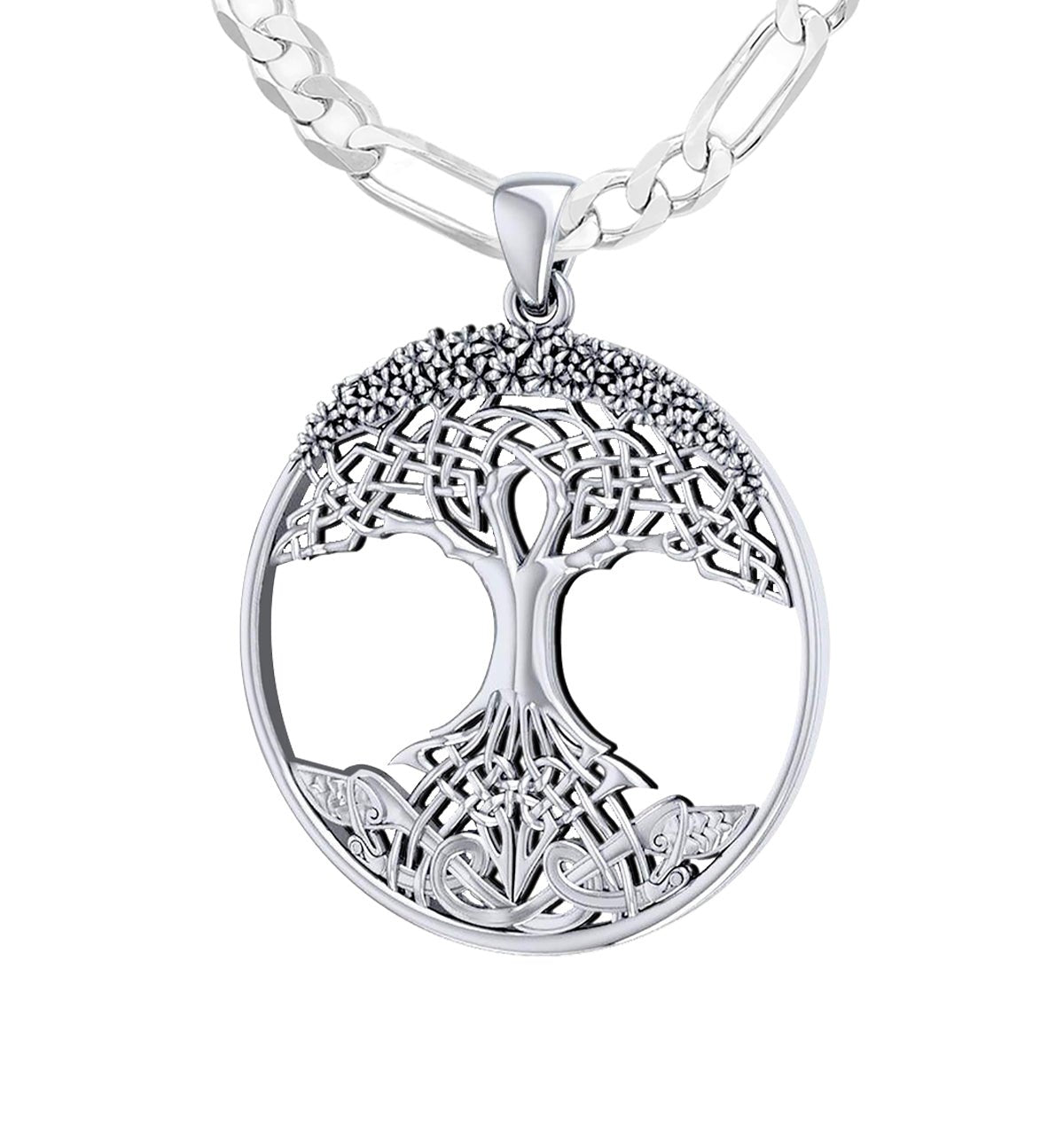 1 3/8in 925 Sterling Silver Modern Tree Of Life Pendant Necklace - US Jewels