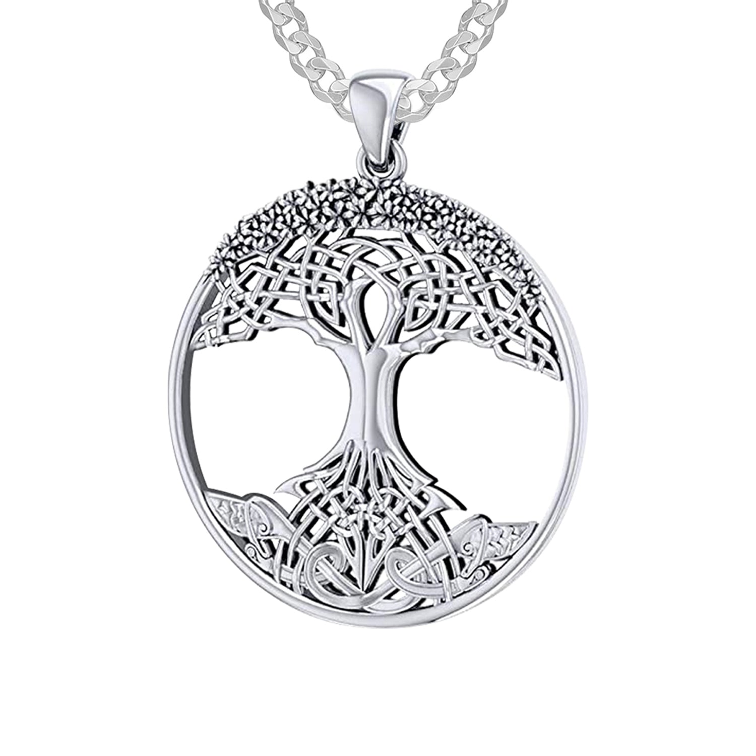 1 3/8in 925 Sterling Silver Modern Tree Of Life Pendant Necklace - US Jewels