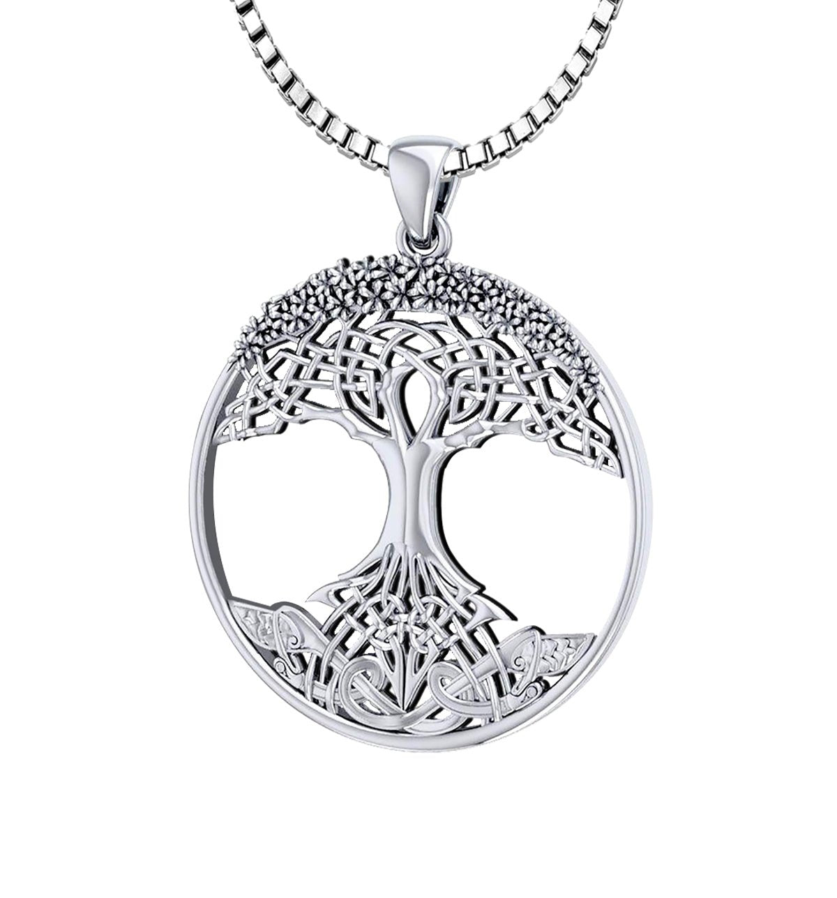1 3/8in 925 Sterling Silver Modern Tree Of Life Pendant Necklace - US Jewels