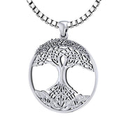 1 3/8in 925 Sterling Silver Modern Tree Of Life Pendant Necklace - US Jewels
