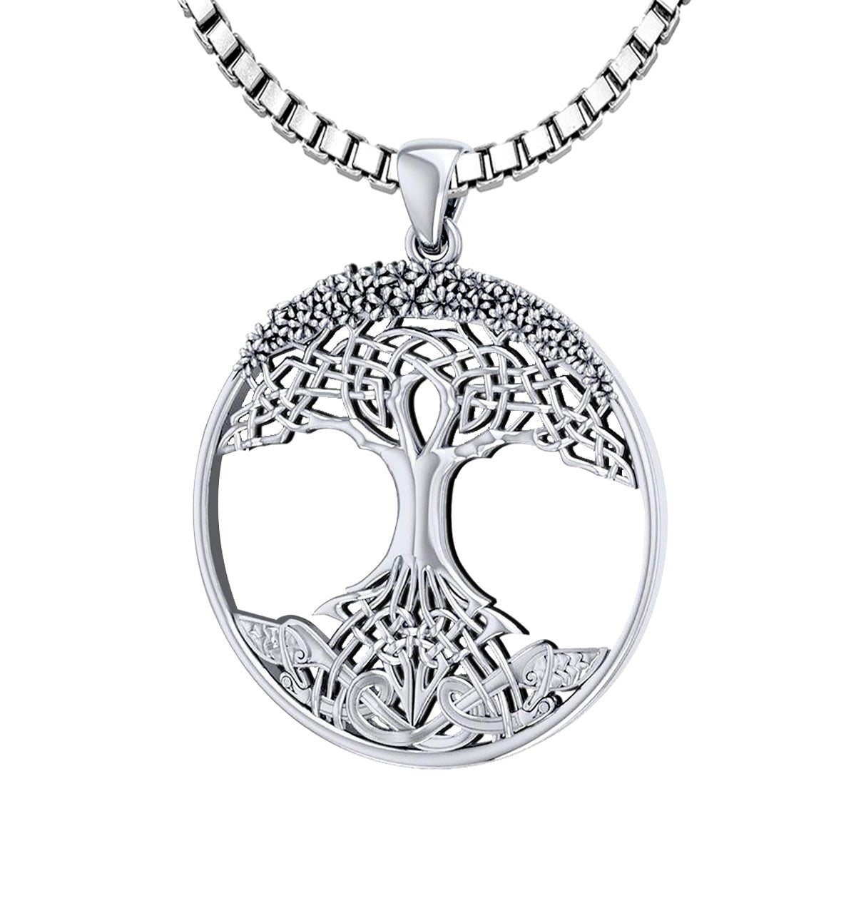 1 3/8in 925 Sterling Silver Modern Tree Of Life Pendant Necklace - US Jewels