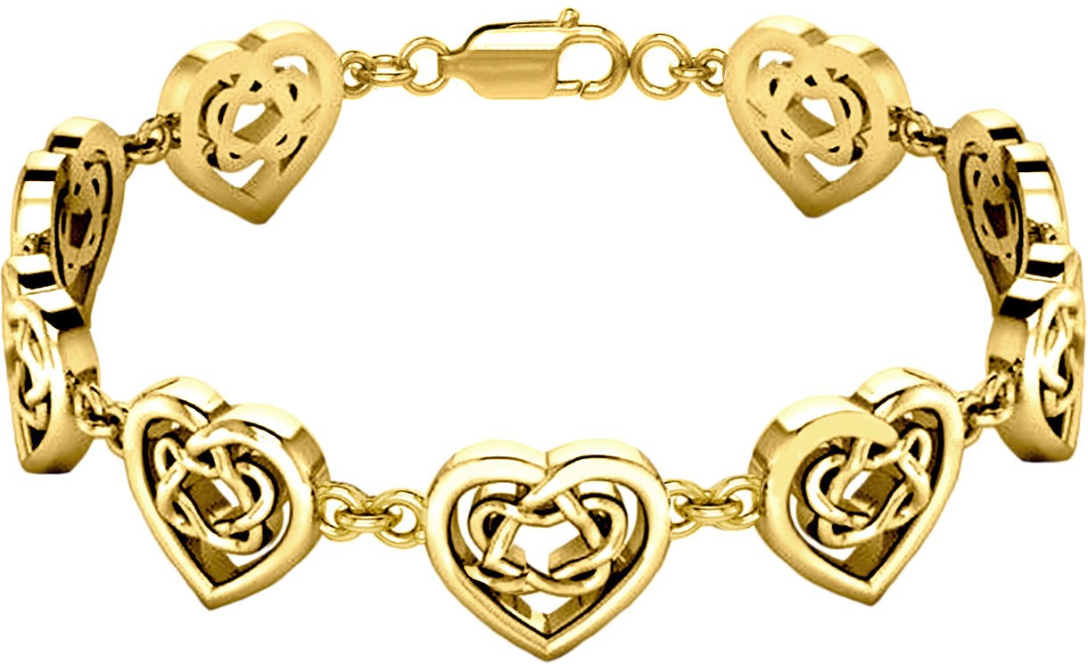 10k or 14k Gold Irish Celtic Heart Love Knot Link Bracelet - US Jewels