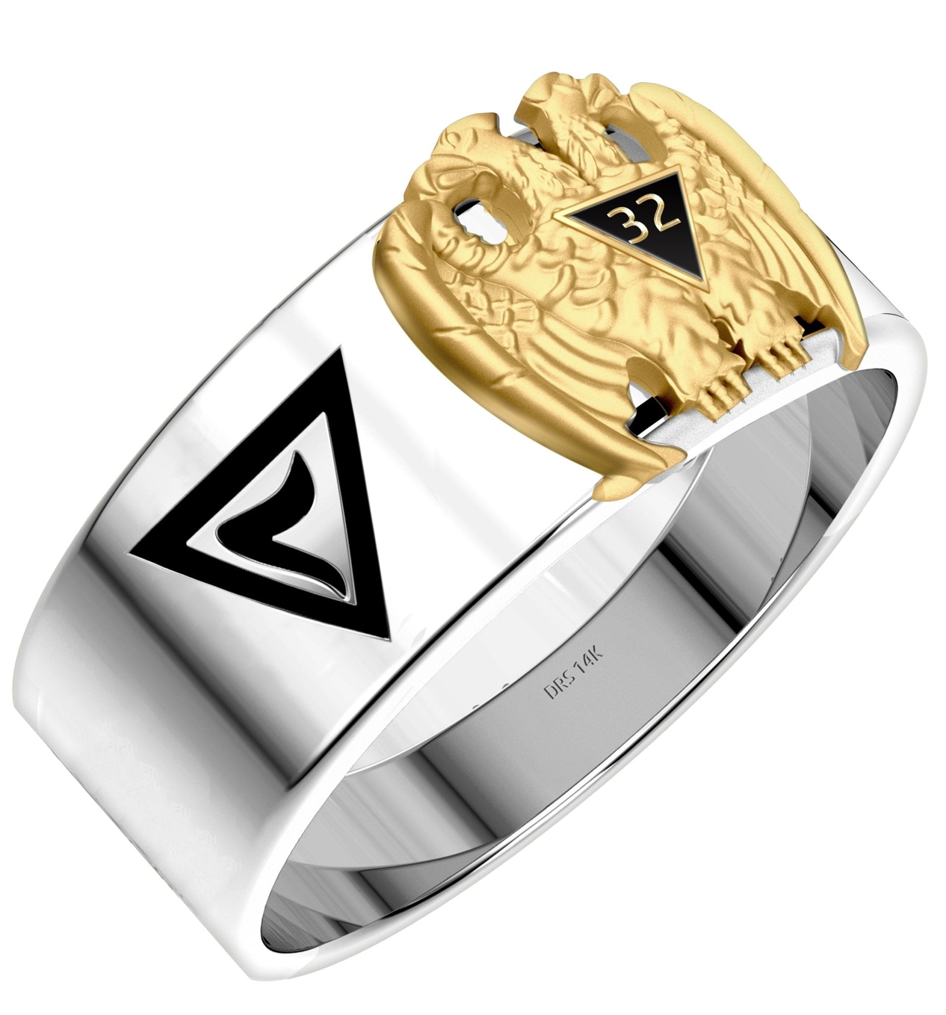 14k White or Yellow Gold Scottish Rite 32nd Degree Masonic Ring - US Jewels