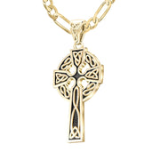 14k Yellow Gold 1.625in Irish Celtic Knot Cross Pendant Necklace, Antique Finish - US Jewels