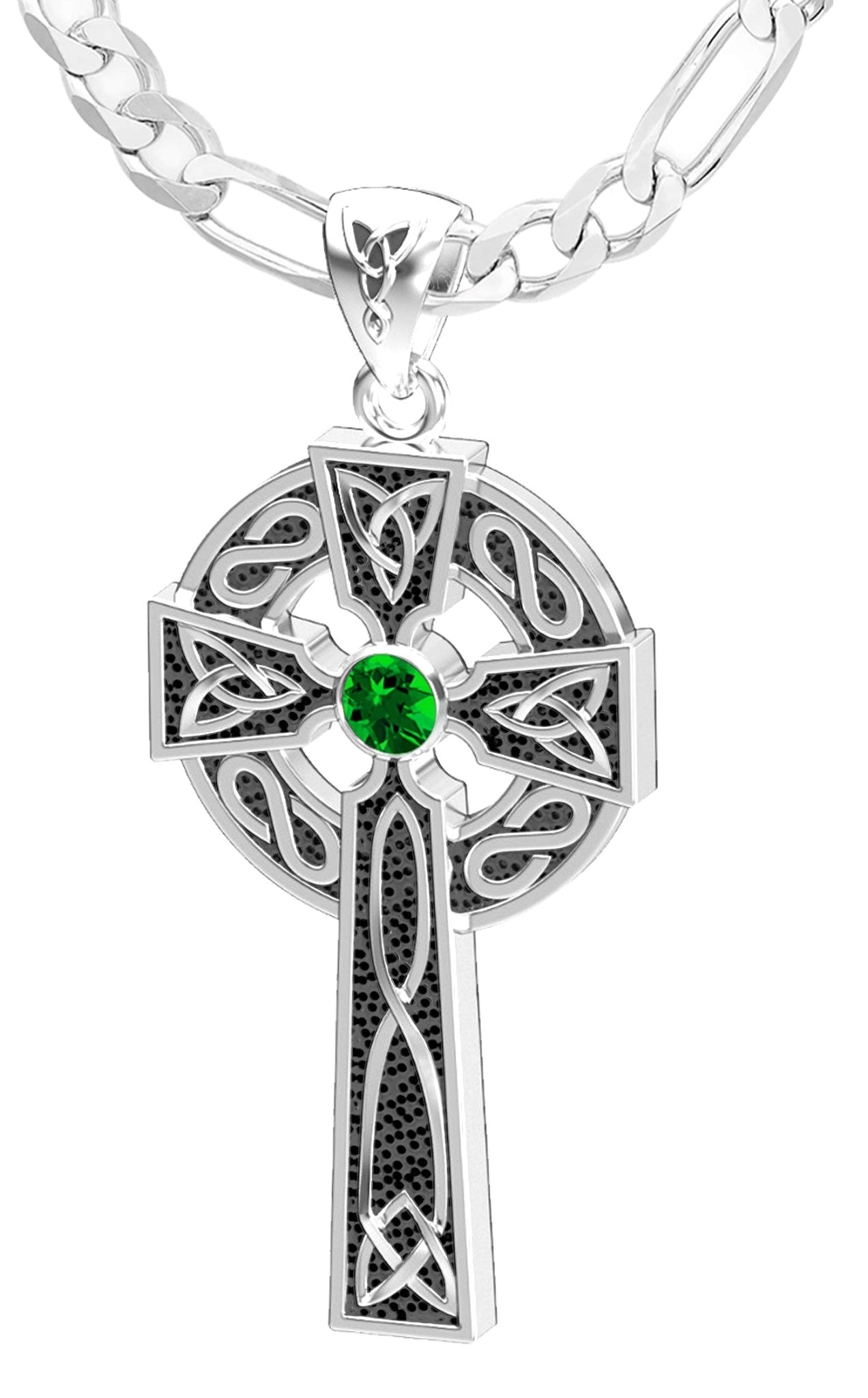 1.5in Sterling Silver Celtic Knot Cross Pendant Necklace with 13 Birthstones - US Jewels
