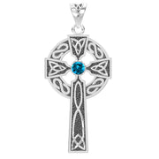 1.5in Sterling Silver Celtic Knot Cross Pendant Necklace with 13 Birthstones - US Jewels