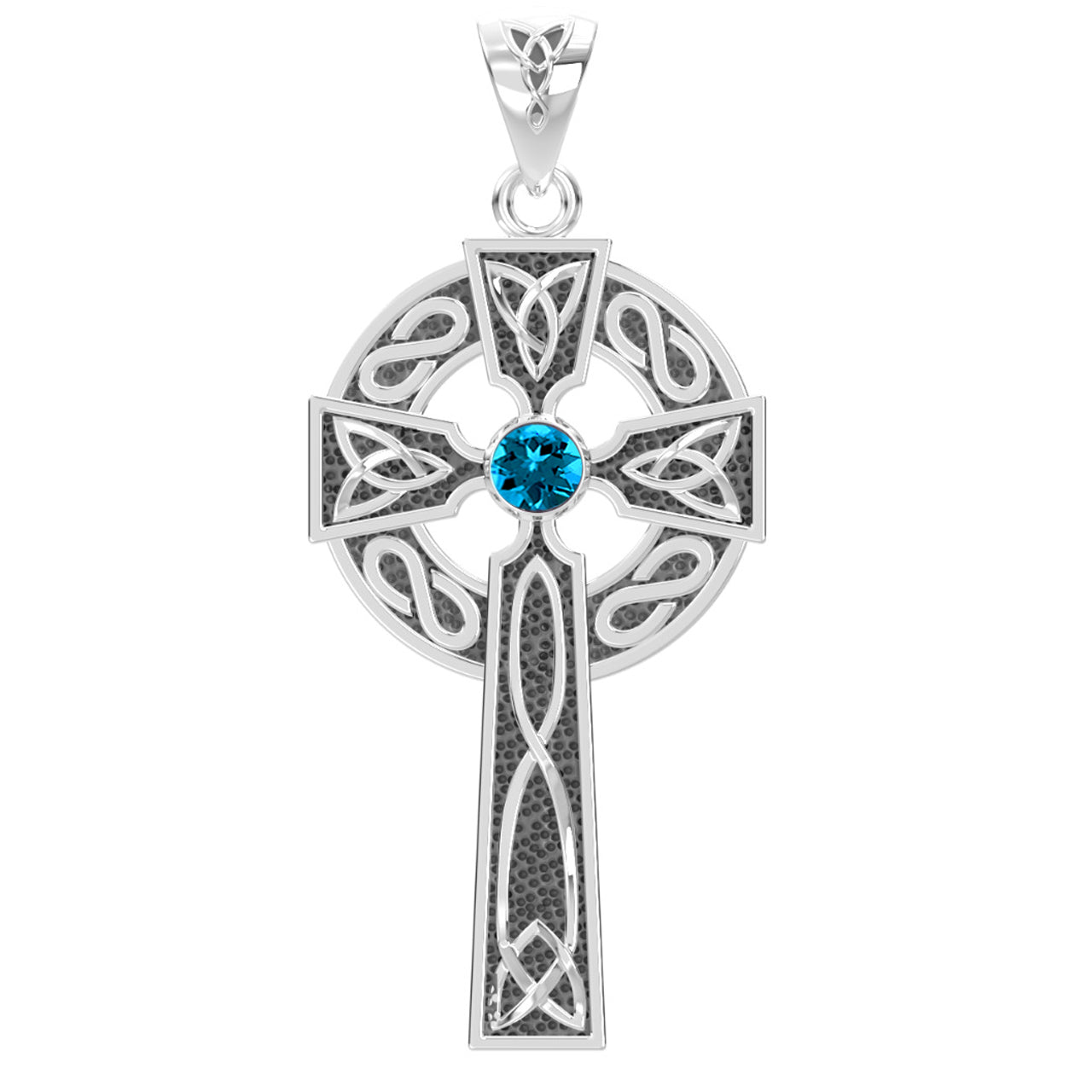 1.5in Sterling Silver Celtic Knot Cross Pendant Necklace with 13 Birthstones - US Jewels