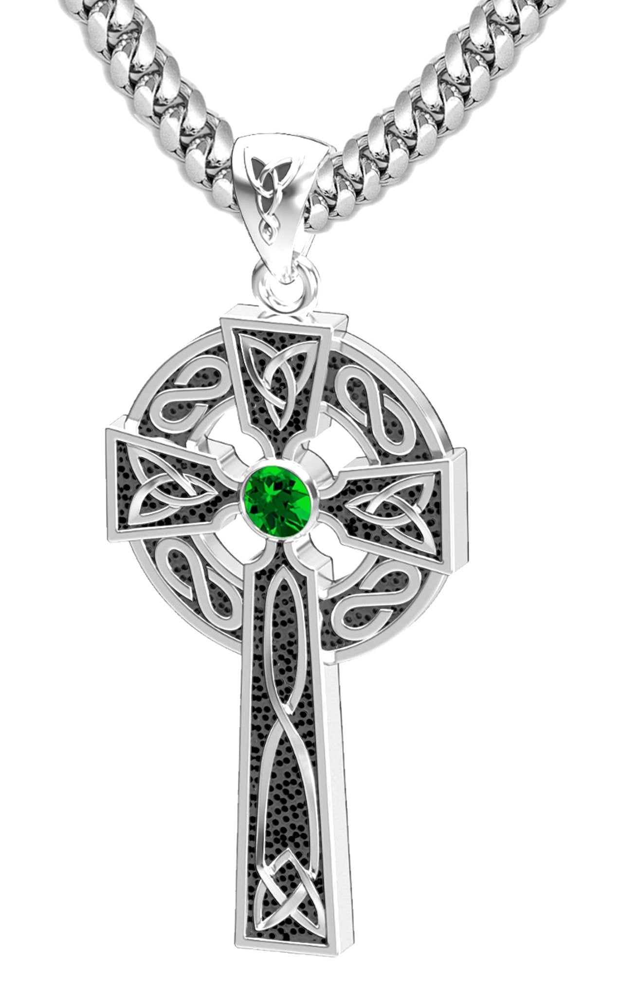 1.5in Sterling Silver Celtic Knot Cross Pendant Necklace with 13 Birthstones - US Jewels
