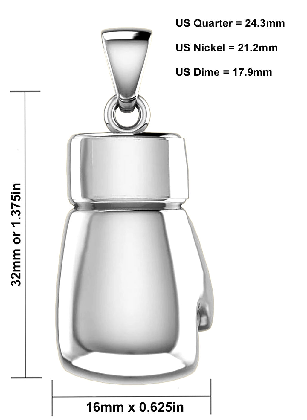 32mm 3D 925 Sterling Silver Boxing Glove Pendant Necklace, 22g - US Jewels