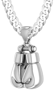32mm 3D 925 Sterling Silver Double Boxing Glove Pendant Necklace, 54g - US Jewels