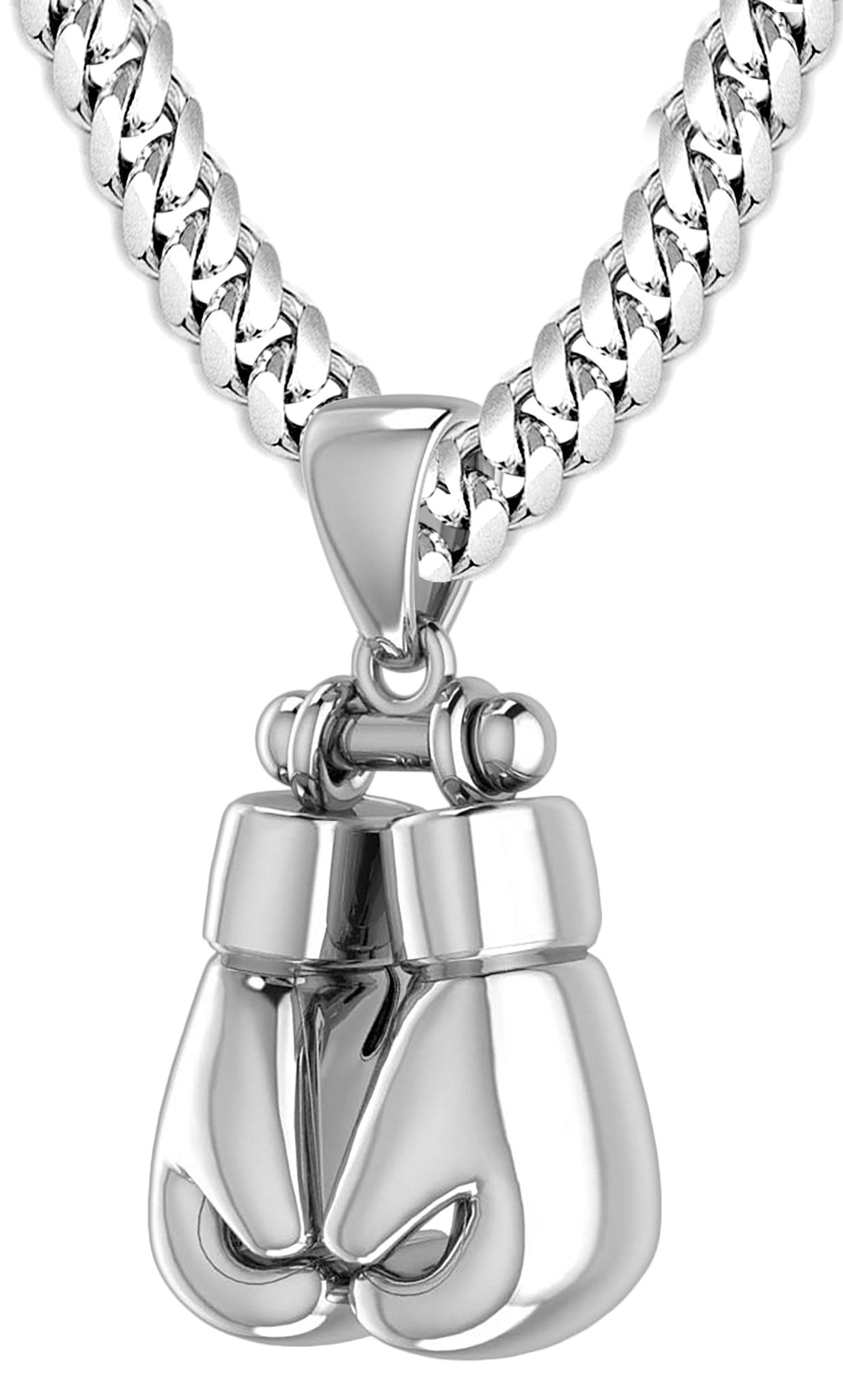 32mm 3D 925 Sterling Silver Double Boxing Glove Pendant Necklace, 54g - US Jewels