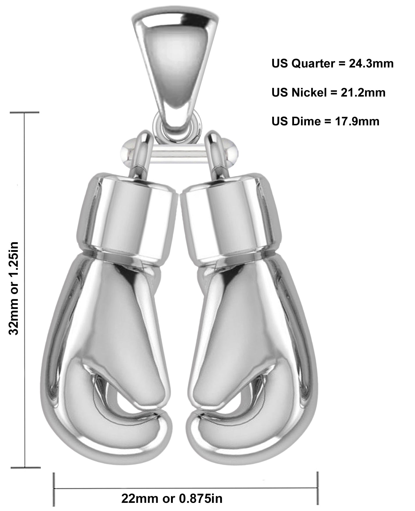 32mm 3D 925 Sterling Silver Double Boxing Glove Pendant Necklace, 54g - US Jewels