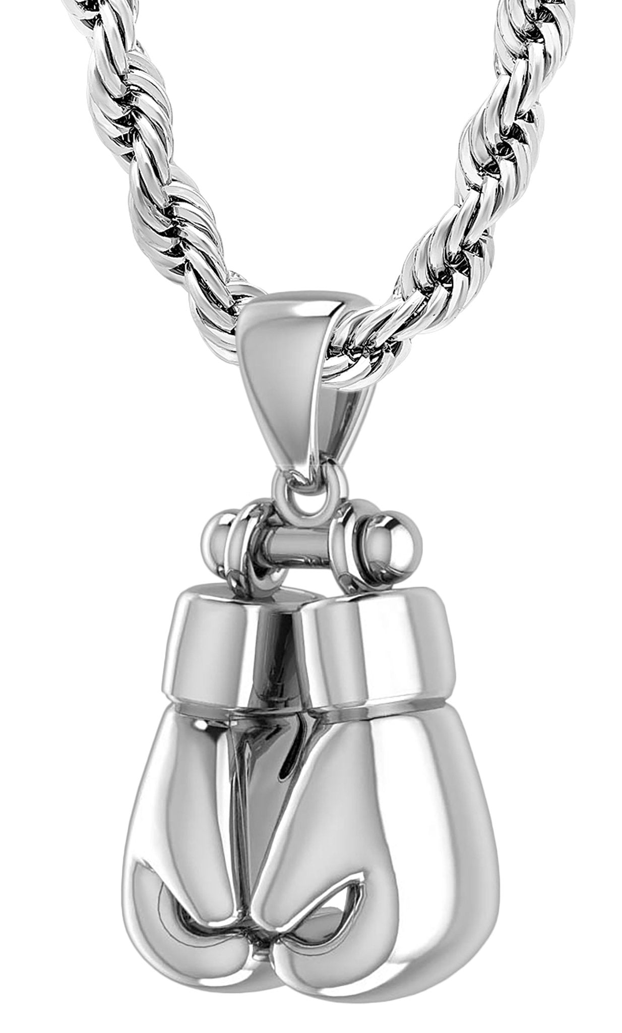 32mm 3D 925 Sterling Silver Double Boxing Glove Pendant Necklace, 54g - US Jewels
