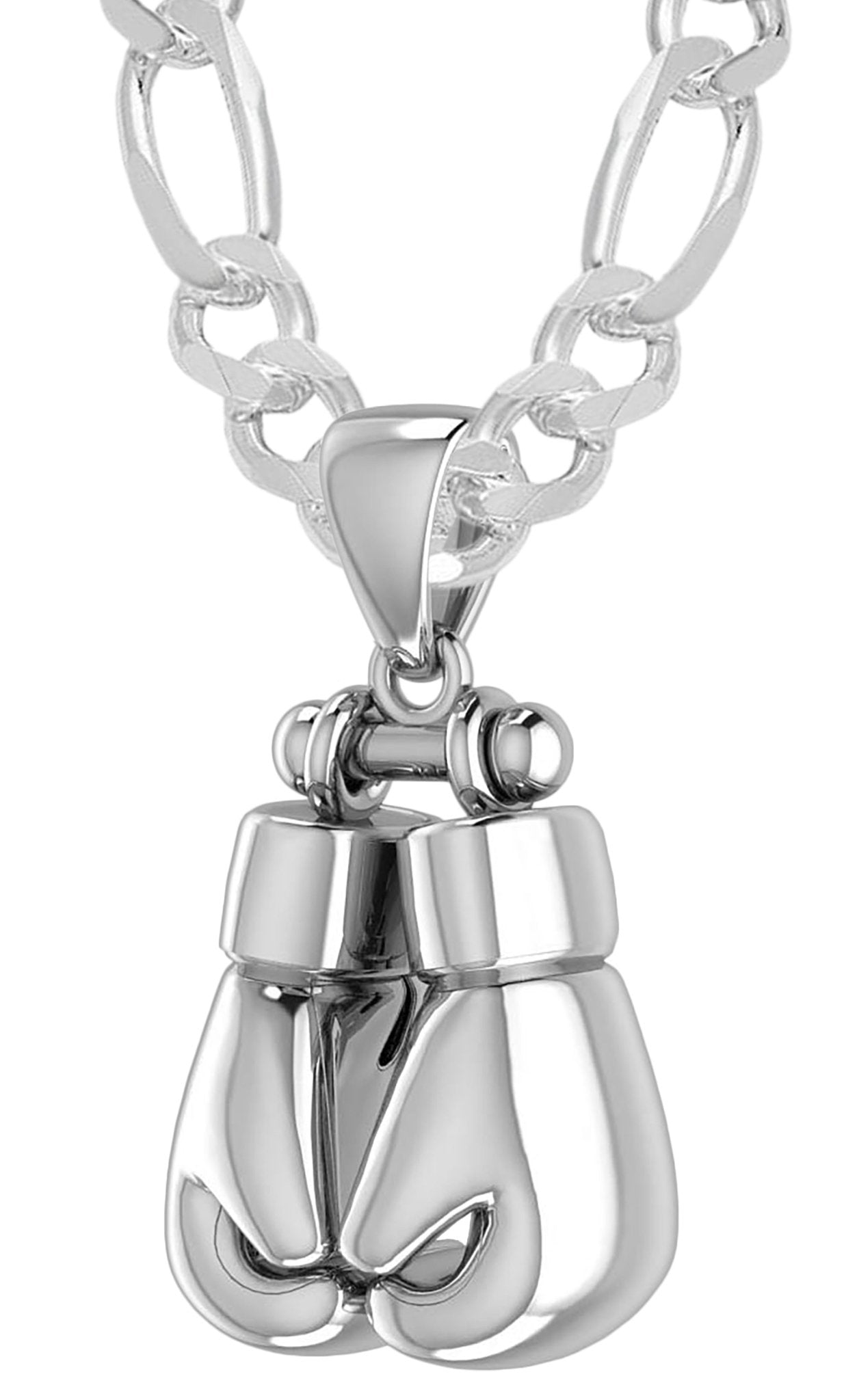 32mm 3D 925 Sterling Silver Double Boxing Glove Pendant Necklace, 54g - US Jewels