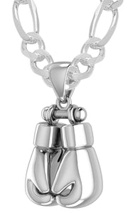 32mm 3D 925 Sterling Silver Double Boxing Glove Pendant Necklace, 54g - US Jewels