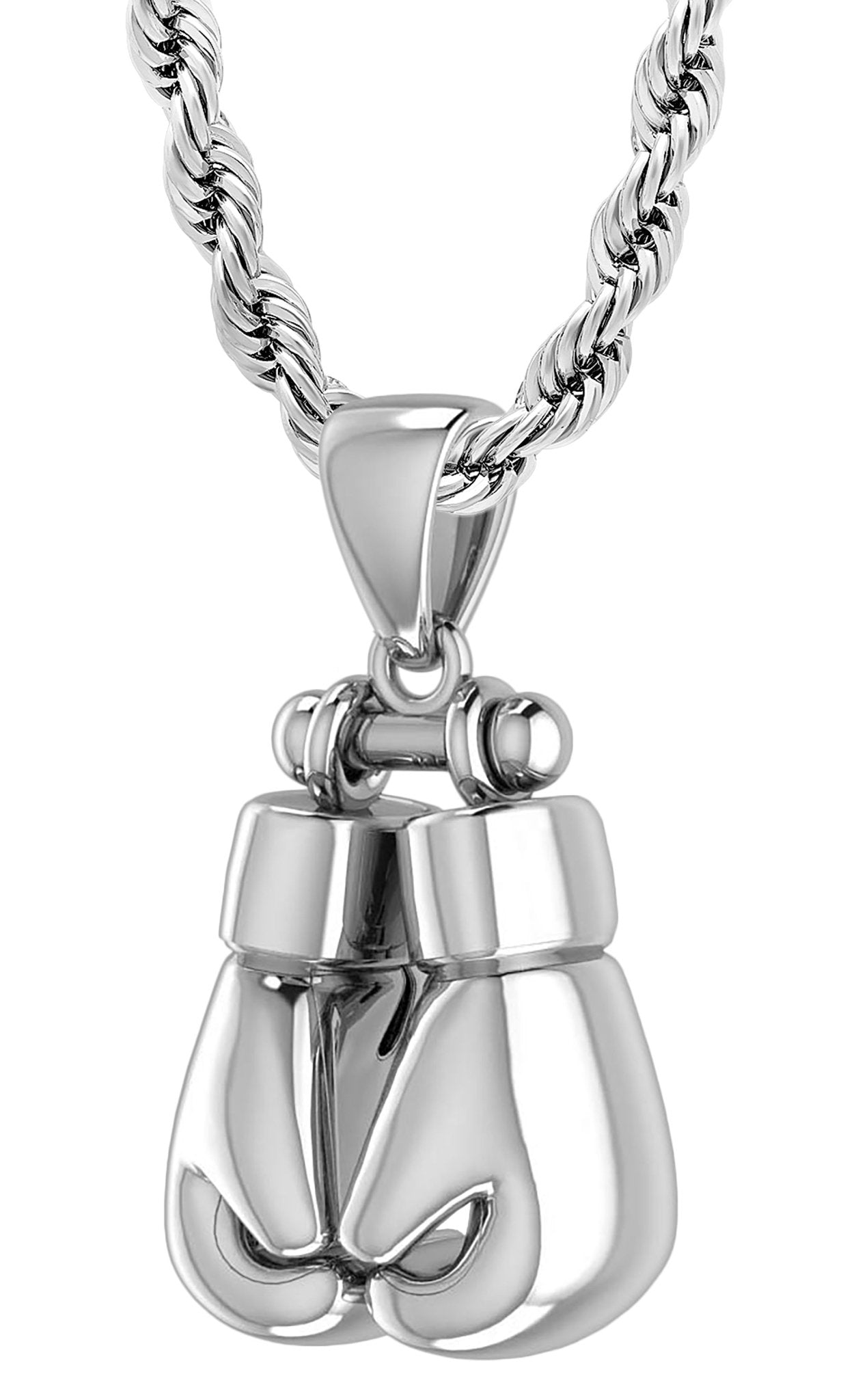 32mm 3D 925 Sterling Silver Double Boxing Glove Pendant Necklace, 54g - US Jewels