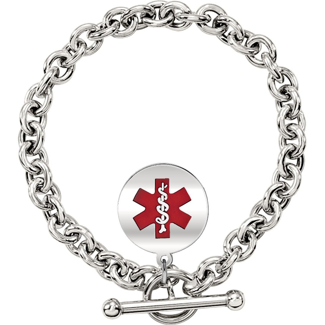 925 Silver Sterling 6mm Rolo Round Medical ID Alert Charm Bracelet - US Jewels