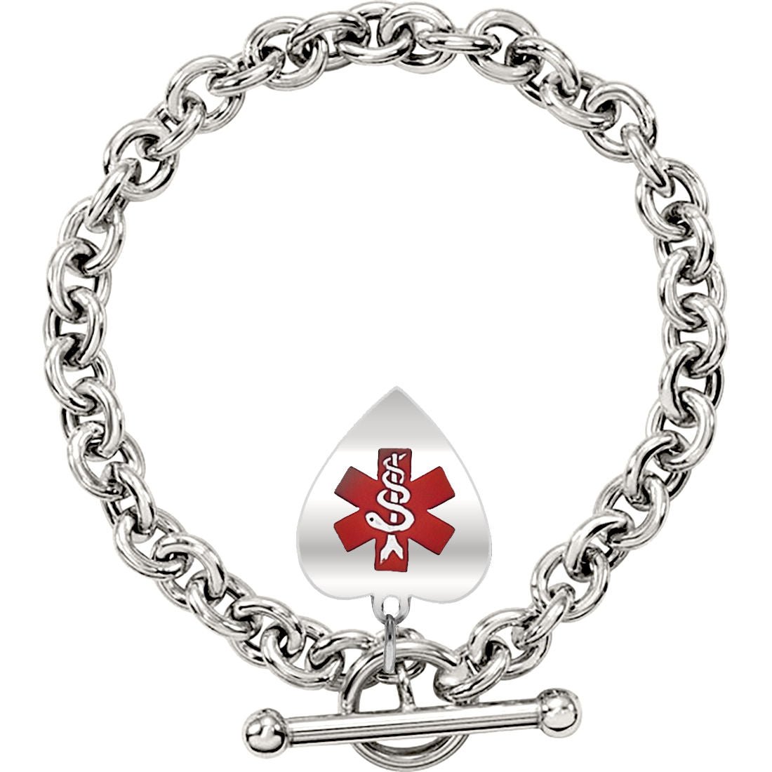 Medical ID - Sterling Silver Heart Charm Bracelet