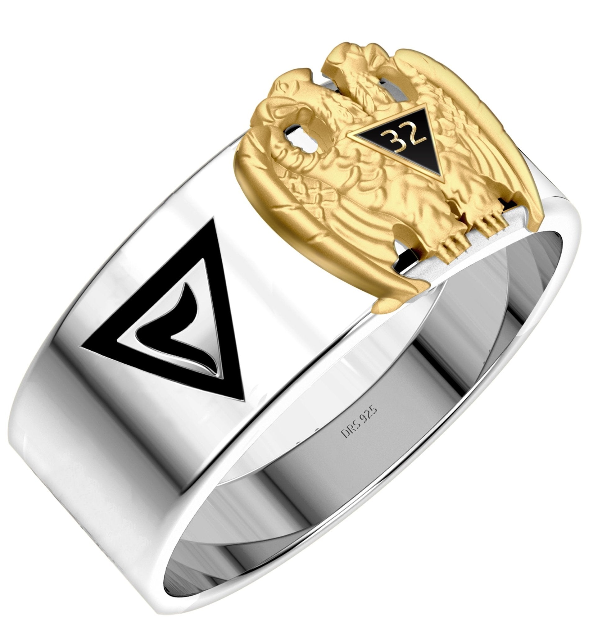 925 Sterling Silver & 14K Scottish Rite 32nd Degree Masonic Ring - US Jewels