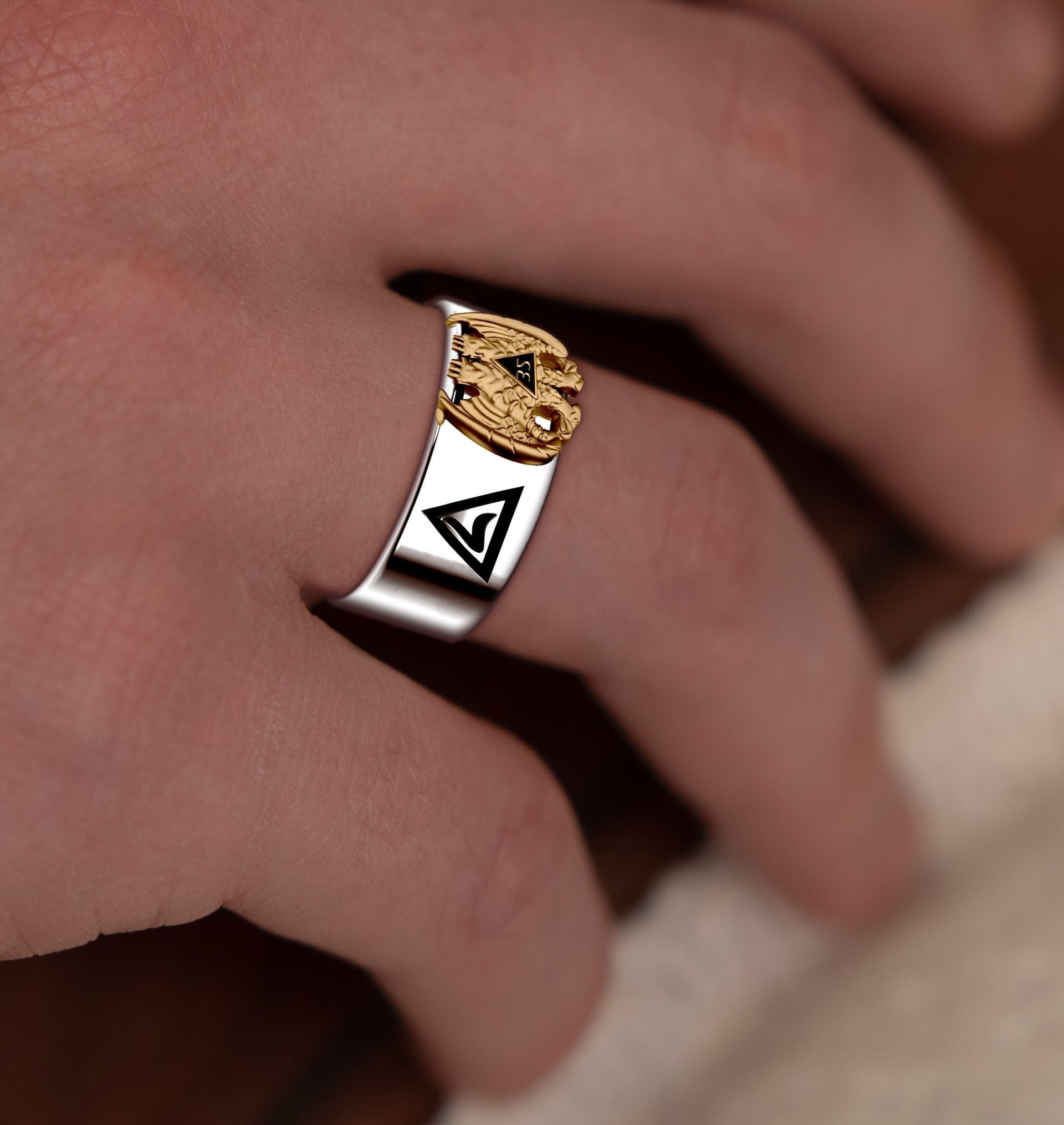 925 Sterling Silver & 14K Scottish Rite 32nd Degree Masonic Ring - US Jewels