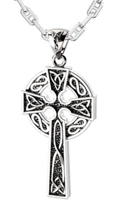 925 Sterling Silver 1.625in Irish Celtic Knot Cross Pendant Necklace, Antique Finish - US Jewels