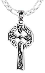 925 Sterling Silver 1.625in Irish Celtic Knot Cross Pendant Necklace, Antique Finish - US Jewels