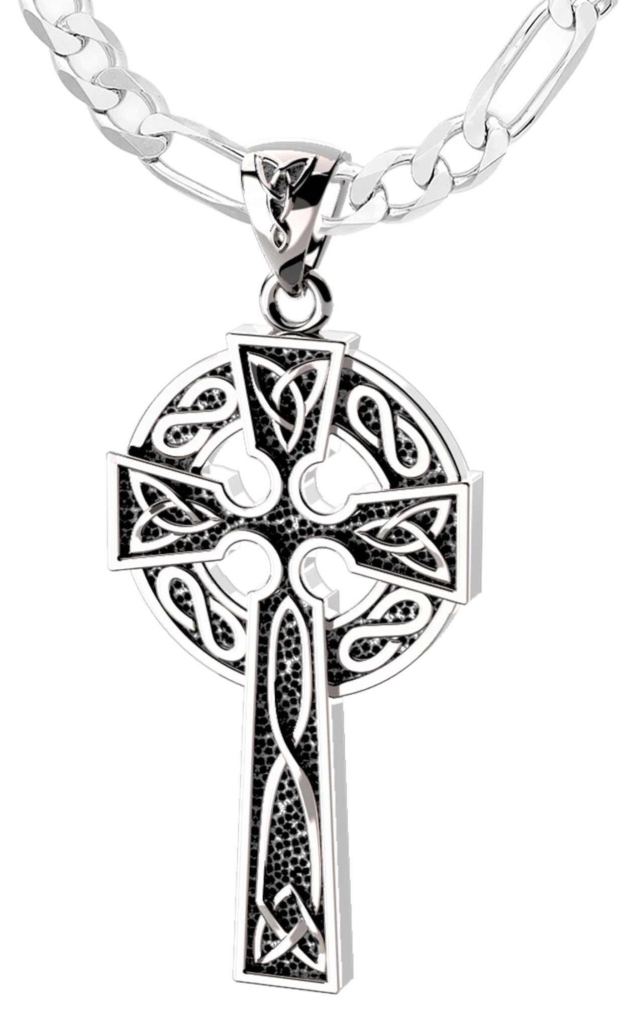 925 Sterling Silver 1.625in Irish Celtic Knot Cross Pendant Necklace, Antique Finish - US Jewels