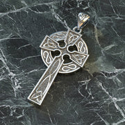 925 Sterling Silver 1.625in Irish Celtic Knot Cross Pendant Necklace, Antique Finish - US Jewels