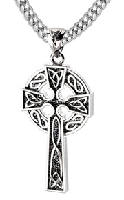 925 Sterling Silver 1.625in Irish Celtic Knot Cross Pendant Necklace, Antique Finish - US Jewels