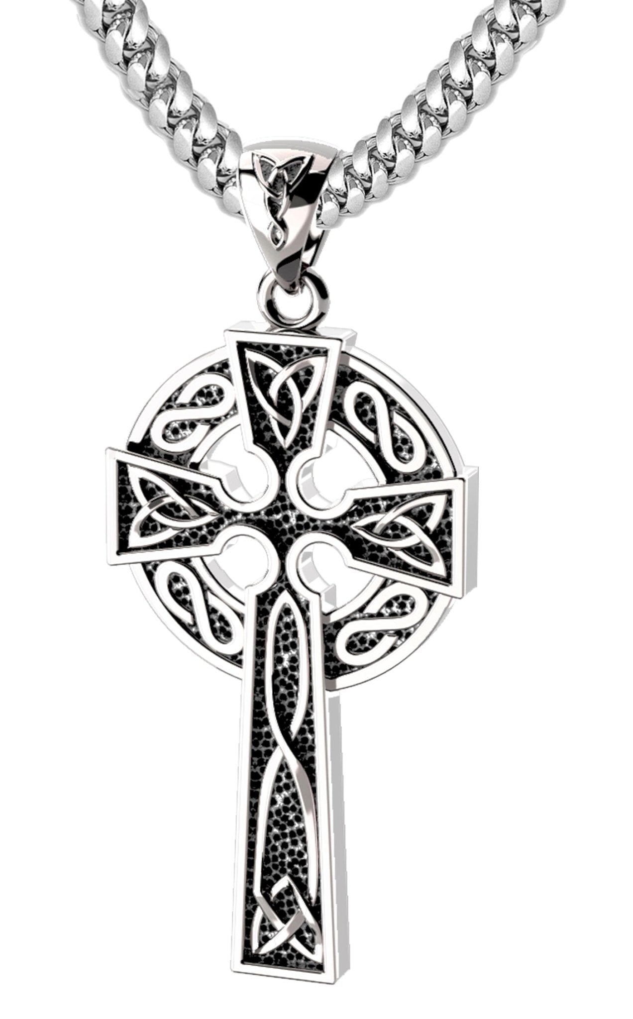 925 Sterling Silver 1.625in Irish Celtic Knot Cross Pendant Necklace, Antique Finish - US Jewels