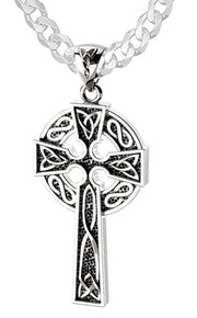 925 Sterling Silver 1.625in Irish Celtic Knot Cross Pendant Necklace, Antique Finish - US Jewels