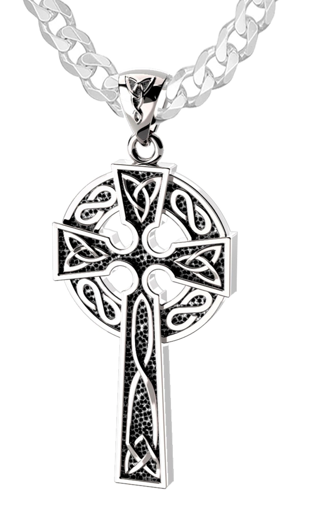 925 Sterling Silver 1.625in Irish Celtic Knot Cross Pendant Necklace, Antique Finish - US Jewels